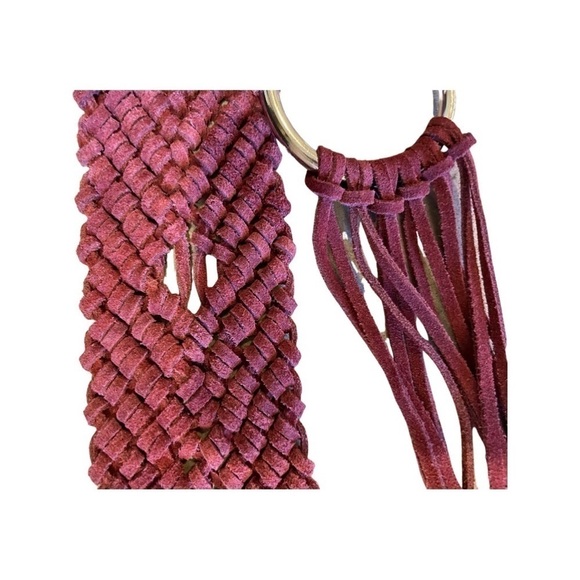 Genuine Leather Suede Boho Belt Raspberry Pink with Silver Rings Women’s Size M. main image 12